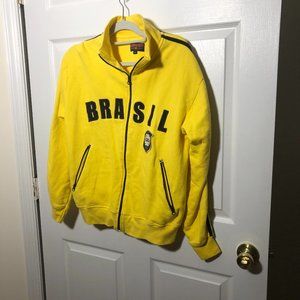 Yellow Sweater Soccer Brazil, front zip, two side zipped pockets, M